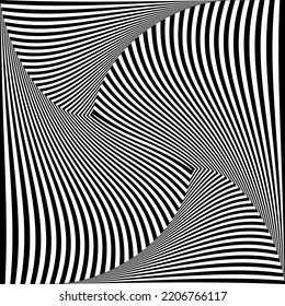 Twisting Torsion Movement And 3D Illusion In Abstract Op Art Lines Pattern. Vector Illustration.