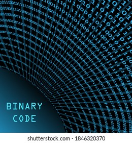 Twisting tunnel of digital binary computer code. vector illustration