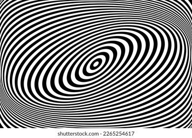 Giro de movimiento de remolque y Ilusión 3D en el patrón de líneas rayadas de Op Art Resumen. Ilustración vectorial.
