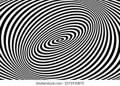 Twisting Whirl Motion and 3D Illusion in Abstract Op Art Striped Lines Pattern. Vector Illustration.