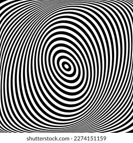 Twisting Whirl Motion and 3D Illusion in Abstract Op Art Striped Lines Pattern. Vector Illustration.