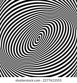 Twisting Whirl Motion and 3D Illusion in Abstract Op Art Striped Lines Pattern. Vector Illustration.