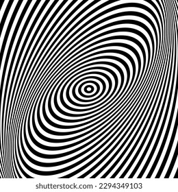 Twisting Whirl Motion and 3D Illusion in Abstract Op Art Striped Lines Pattern. Vector Illustration.