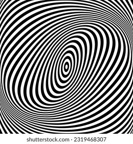 Twisting Whirl Motion and 3D Illusion in Abstract Op Art Striped Lines Pattern. Vector Illustration.