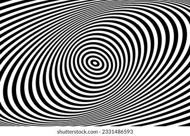 Twisting Whirl Motion and 3D Illusion in Abstract Op Art Striped Lines Pattern. Vector Illustration.