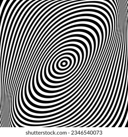 Twisting Whirl Motion and 3D Illusion in Abstract Op Art Striped Lines Pattern. Vector Illustration.