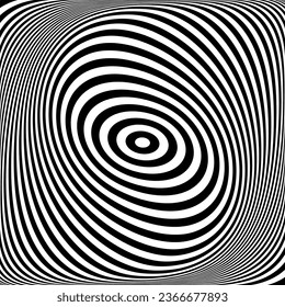 Twisting Whirl Motion and 3D Illusion in Abstract Op Art Striped Lines Pattern. Vector Illustration.