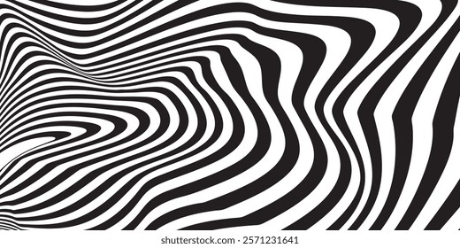 Twisting Whirl Motion and 3D Illusion in Abstract Op Art Striped Lines Pattern. EPS 10