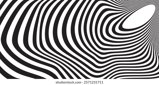 Twisting Whirl Motion and 3D Illusion in Abstract Op Art Striped Lines Pattern. EPS 10