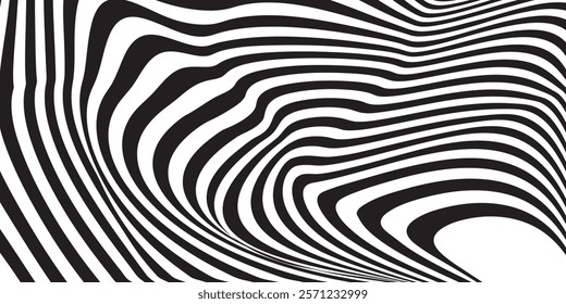 Twisting Whirl Motion and 3D Illusion in Abstract Op Art Striped Lines Pattern. EPS 10