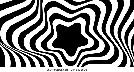 Verdrehte Wirbelbewegung und 3D-Illusion in abstrakter Op Art Striped Lines Pattern. Vektorgrafik.