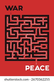 A twisting white zig-zag line runs through the maze, connecting the black word 