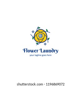 Twisting yellow flower fresh laundry logo icon symbol illustration