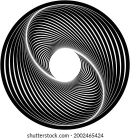 A twisty circular pattern is featured in an abstract op art illustration.
