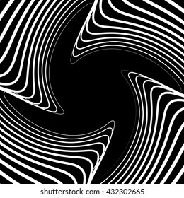  Twisty, spirally shape abstract monochrome geometric element.