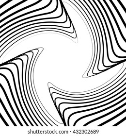  Twisty, spirally shape abstract monochrome geometric element.