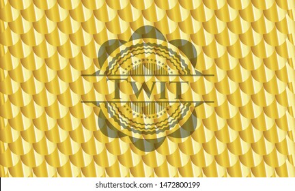 Twit golden emblem. Scales pattern. Vector Illustration. Detailed.