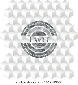 Twit grey emblem with geometric cube white background