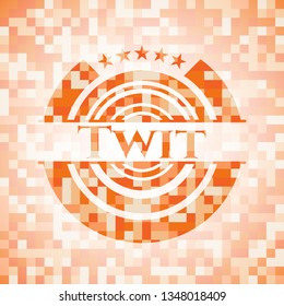 Twit orange tile background illustration. Square geometric mosaic seamless pattern with emblem inside.