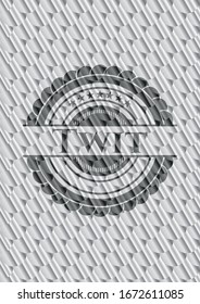 Twit shiny silver emblem. Scales pattern. Vector Illustration. Detailed.