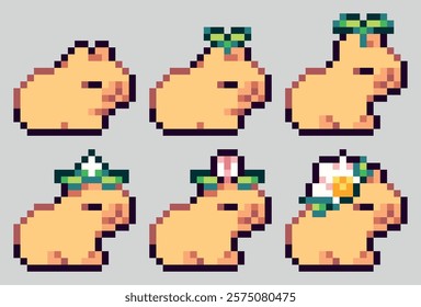 Twitch Badges – Pixel Art DAISY CAPYBARA Set – Vector Bundle Set on Isolated Background