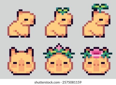 Twitch Badges – Pixel Art ROSE CAPYBARA Set – Vector Bundle Set on Isolated Background