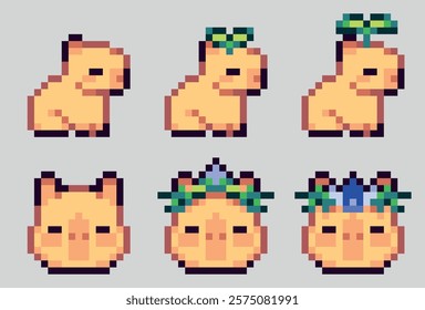 Twitch Badges – Pixel Art TULIP CAPYBARA Set – Vector Bundle Set on Isolated Background