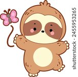 Twitch emote cute sloth vector icon. Funny baby sloth animal series stock illustration. Slow life of fluffy sloth designs.