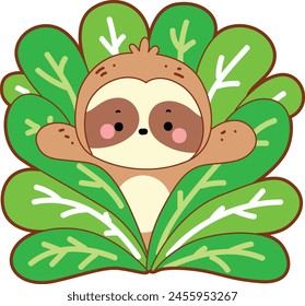 Twitch emote cute sloth vector icon. Funny baby sloth animal series stock illustration. Slow life of fluffy sloth designs.