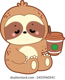 Twitch emote cute sloth vector icon. Funny baby sloth animal series stock illustration. Slow life of fluffy sloth designs.