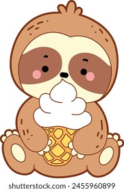 Twitch emote cute sloth vector icon. Funny baby sloth animal series stock illustration. Slow life of fluffy sloth designs.