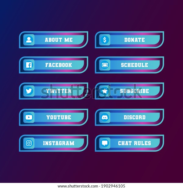 Twitch Panels Buttons Live Streamers Game Stock Vector Royalty Free