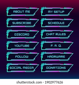 Twitch Set Game Panels Buttons Live Streamers Online Neon color 