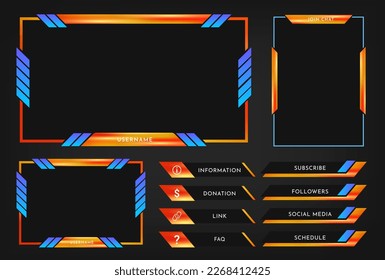 Twitch stream overlay panel template. Digital streaming screen interface. Live video stream. Vector