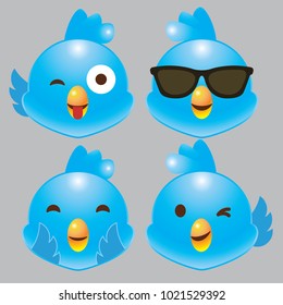 twitter blue bird emoji icon set