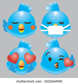 Twitter Blue Bird Emoji Icon Set Stock Vector (Royalty Free) 1022664949