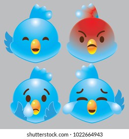 twitter blue bird emoji icon set