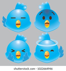 Twitter Blue Bird Emoji Icon Set Stock Vector (Royalty Free) 1022664940