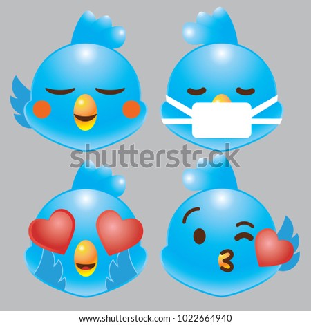 twitter blue bird emoji icon set
