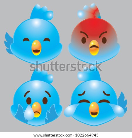 twitter blue bird emoji icon set