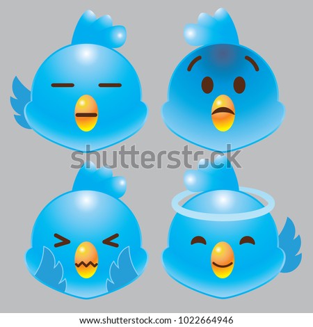 twitter blue bird emoji icon set