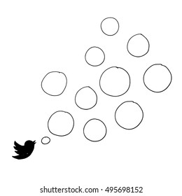 Twitter messages bubbles tweet. Hand drawing vector illustration. Black and white outline