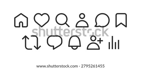 Twitter X and Instagram social media interface icon set in line style. Social network app buttons, vector illustration
