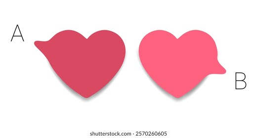 Two or 2 Heart shapes message box, symbolizes love and communication, minimal design in cute vector style for Valentine's Day, romance, affection concepts, isolated icon on white background