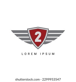 Two 2 initial shield with wings logo design