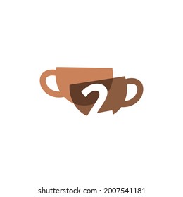 two 2 number coffee cup overlapping color logo vector icon illustration