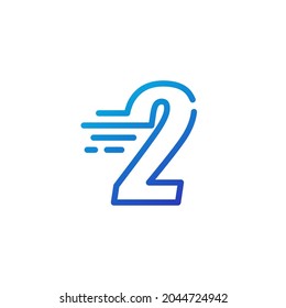 two 2 number dash fast quick digital mark line outline logo vector icon illustration