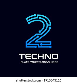 Two or 2 number technology vector logo template. This design use digital symbol. 