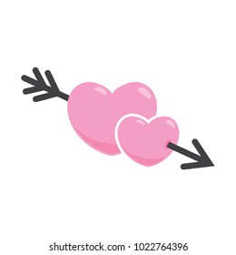 Two 2 pink hearts with cross arrow icon concept set, simple clear amour clipart / element for app, logo, ui, ux button, web interface, flat design style vector eps 10 isolated on white background