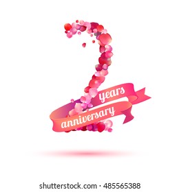 two (2) years anniversary sign of pink rose petals